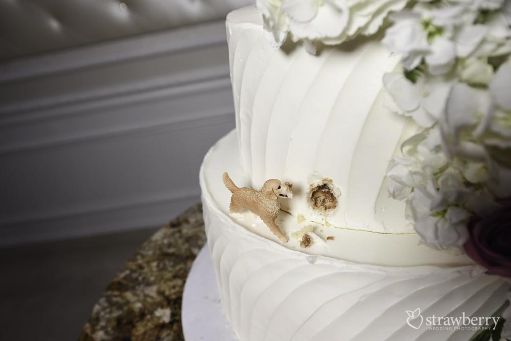 dog-figurine-on-wedding-cake-calandras-bakery